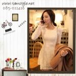 Dress078-เดรสแฟชั่นสีขาว เดรสแขนยาวผ้าลูกไม้งานละเอียด หวานๆ สวยๆ จ้า อก 34  ((เดรสแฟชั้นพร้อมส่ง))