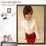 Top -062 เสื้อเชื้ตแขนยาวสีขาวประดับเพชรหลากสีที่กระดุม น่ารักจ้าาาผ้านิ่มใส่สบาย อก ได้ถึง35 ((สินค้าพร้อมส่งค่ะ))