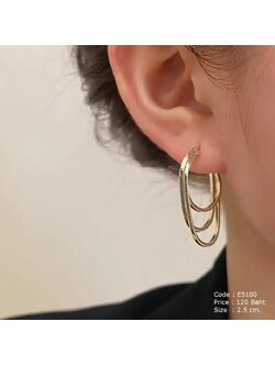 ต่างหูทรงถ่วงสีทอง ห่วง 3 ชั้น