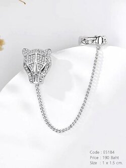 ต่างหูเจาะ+เกี่ยวหู เสือจากัวร์สีเงิน ฝังเพชร cz ห้อยโซ่ งานพรีเมี่ยม