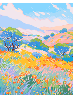 RGF0054 ภาพระบายสีตามตัวเลข "เนินหญ้าสีพาสเทล"