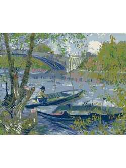 CG0895 ภาพระบายสีตามตัวเลข "นั่งบนเรือริมน้ำ"