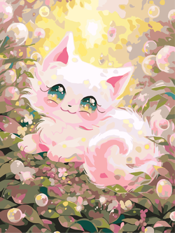 RGS0703 ภาพระบายสีตามตัวเลข "แมวน้อยในสวนดอกไม้"