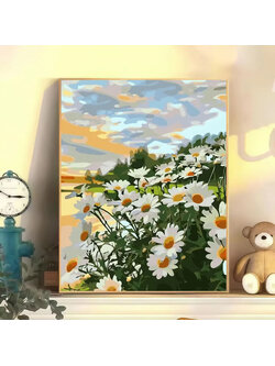 RGF048 ภาพระบายสีตามตัวเลข "พุ่มดอกเดซี่ขาวริมน้ำ"