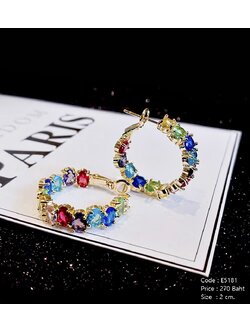 ต่างหูห่วงสีทอง ฝังพลอยหลากสี ดีไซน์เก๋ งานพรีเมี่ยม