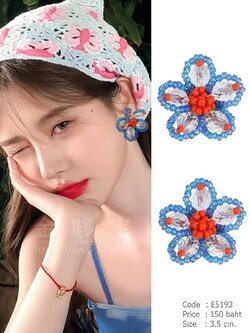 ต่างหูโอเวอร์ไซส์ ดอกไม้ลูกปัด งานแฮนด์เมด