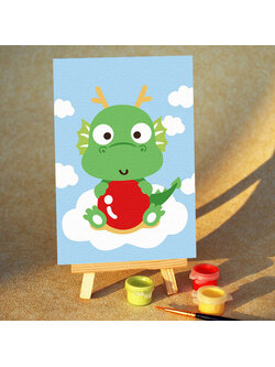 TA247 ภาพระบายสีตามตัวเลข "มังกรน้อยชุดแดง"