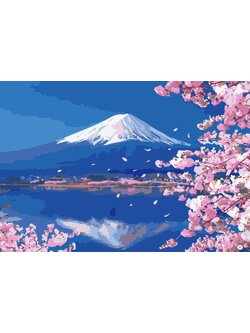 RG3301 ภาพระบายสีตามตัวเลข "ภูเขาฟูจีกับซากุระ"