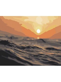 CG0922 ภาพระบายสีตามตัวเลข "พระอาทิตย์เหนือคลื่นน้ำ"