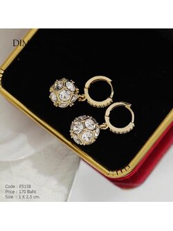 ต่างหูห่วงทอง ตุ้งติ้งบอลคริสตัล