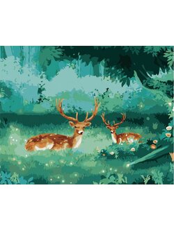 CG3809 ภาพระบายสีตามตัวเลข "กวางในป่าเขียว"