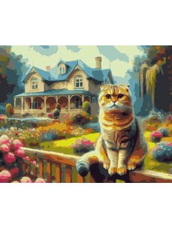 RCG007 ภาพระบายสีตามตัวเลข "แมวน้อยบนรั้วบ้าน"