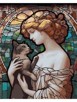 RCG009 ภาพระบายสีตามตัวเลข "ภาพโมเสคแมวน้อยกับสาวงาม"