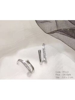 ต่างหูก้านคู่ฝังเพชรcz ตัวเรือนสีเงิน