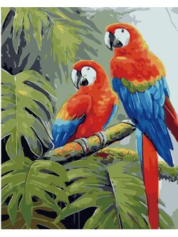 CE4208 ภาพระบายสีตามตัวเลข "คู่นกมาคอว์ในป่า"