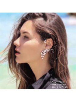 ต่างหูเจาะ+เกี่ยวใบหู งานคริสตัลหยดน้ำทั้งชิ้น