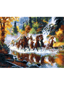 RG8003 ภาพระบายสีตามตัวเลข "ฝูงม้าลุยน้ำ"