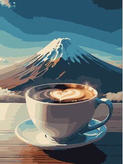 RE006 ภาพระบายสีตามตัวเลข "แก้วกาแฟวิวยอดเขา"