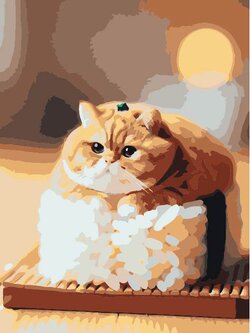 RE003 ภาพระบายสีตามตัวเลข "ข้าวปั้นหน้าแมวส้ม"