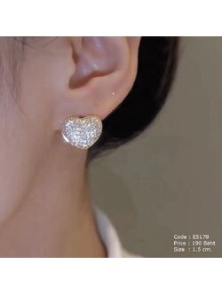 ต่างหูหัวใจ 2 ด้าน ฝังเพชร cz ตัวเรือนสีทอง