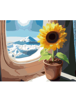 RCG002 ภาพระบายสีตามตัวเลข "กระถางทานตะวันกลางฟ้า"