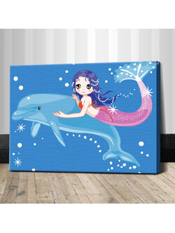 TC040 ภาพระบายสีตามตัวเลข "เงือกน้อยกับโลมา"