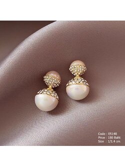 ต่างหูมุกติดหูหน้า - หลัง ฝังเพชร cz ครึ่งวง