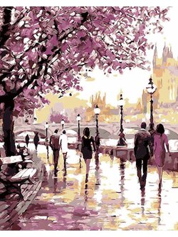 CG0033 ภาพระบายสีตามตัวเลข "ทางเดินริมน้ำสีชมพู"