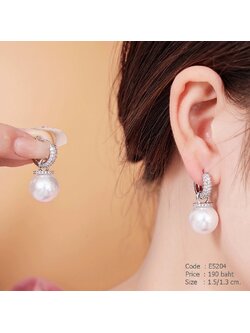 ต่างหูห่วงเงิน ตุ้งติ้งมุก ฝังเพชร cz แยกใส่เฉพาะห่วงได้