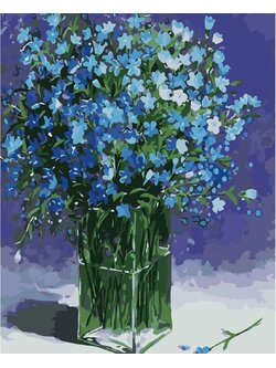 CG4492 ภาพระบายสีตามตัวเลข "ดอกไม้ป่าสีฟ้าในแจกัน"