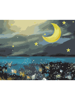 CE4673 ภาพระบายสีตามตัวเลข "จันทร์เสี้ยวเหนือทุ่งดอกไม้"