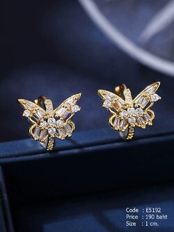 ต่างหูห่วงทอง ผีเสื้อฝังเพชรcz และคริสตัล