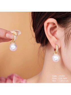 ต่างหูห่วงทอง ตุ้งติ้งมุก ฝังเพชร cz แยกใส่เฉพาะห่วงได้