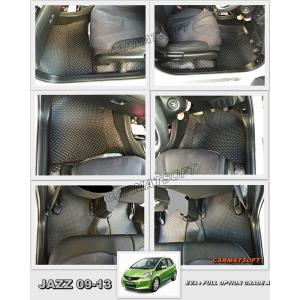 ผ้ายางปูพื้นรถยนต์ HONDA JAZZ GE (2008-13) ลายกระดุม สีดำด้ายแดง เต็มคัน
