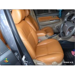 ชุดหุ้มเบาะเข้ารูป VIGO 4 ประตู หนังPVC เกรดA หนา1มิล รวมแผงข้าง+ที่เท้าแขน สีชา (แบบลอกหนังเดิม)