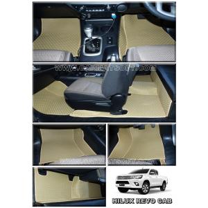 พรมปูพื้นรถยนต์TOYOTA REVO CAB ลายกระดุม สีครีม เต็มคัน 12 ชิ้น พื้นเรียบ+กันสึก