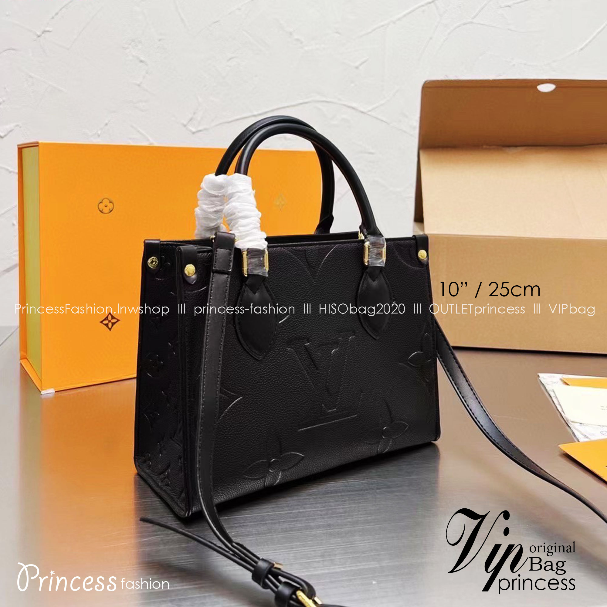 พร้อมส่ง 3 ไซส์ 💖💖 LV OnTheGo Leather Handbag / LV Tote Crossbody Bag กระเป๋าทรงโท้ทเวอร์ชั่นดั้งเดิม งานหนังเต็มใบสีดำคลาสสิค ผู้ดี หรูหรา โทนสีใช้งานง่าย ได้ทุกลุค ทุกสไตล์