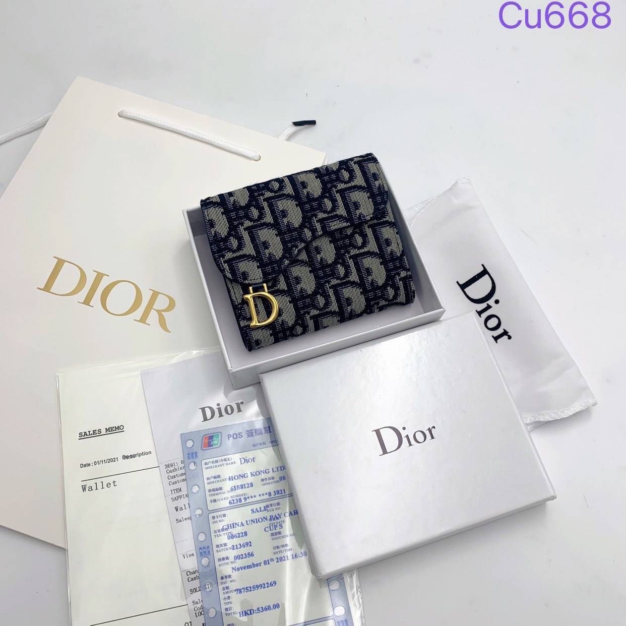 DIOR Saddle Lotus Wallet Blue Dior Oblique Jacquard กระเป๋าสตางค์ แบรนด์หรู พร้อมส่งที่ไทย ภาพสินค้าถ่ายจากงานขายจริง ใช้งานต่างประเทศได้