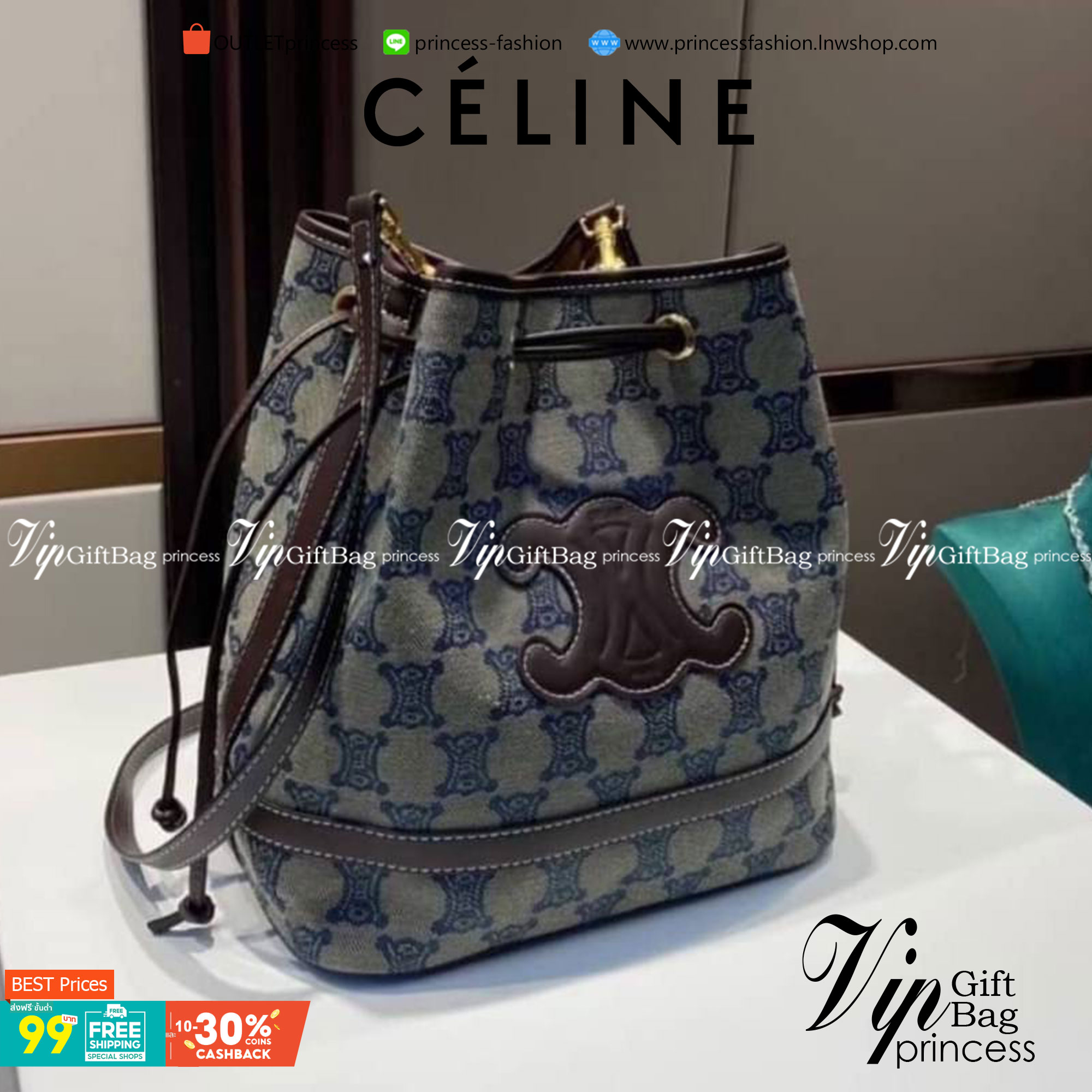 CELINE a monogram canvas bucket bag Size 10”