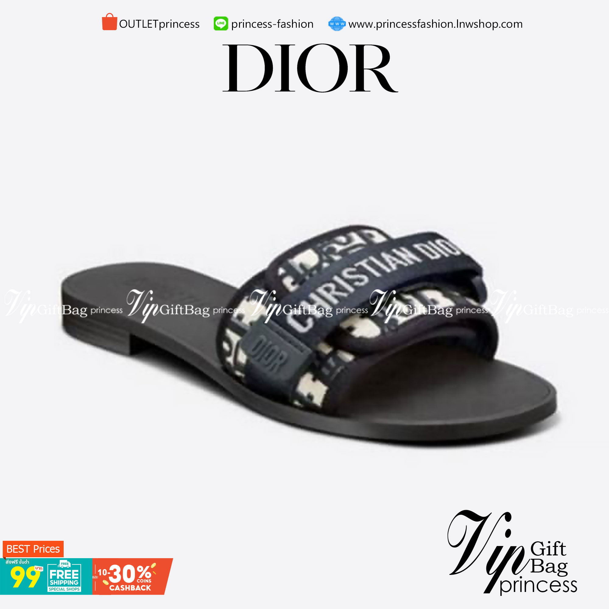 CHRISTIAN DIOR Sandals แตะ ชิค ชิล สวย หรู แมทส์ชุดง่าย ด้านบนลายผ้าแบรนด์