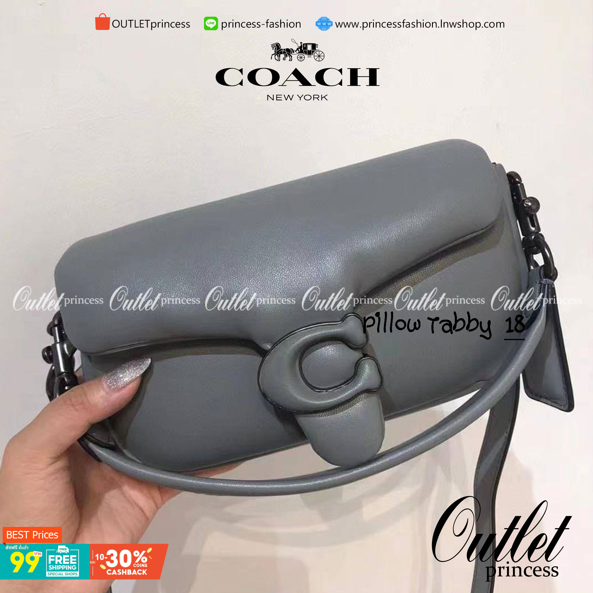 Coach Pillow Tabby Shoulder Bag 18 หนัง nappa หนานิ่ม นุ่มมากๆ รุ่นใหม่ล่าสุดค่ะ! พร้อมโลโก้รุ่นใหม่ด้วยเช่นกัน เพิ่มความหรู ดูดีเข้าไปอีกค่ะ เปิดปิดกระเป๋าแบบกระดุมแมาเหล็ก ภายในมีช่องใส่ของสองช่อง; สามารถใส่กระเป๋าเงินใบสั้นได้;พาสปอร์ตได้;มือถือได้ ค่ะ