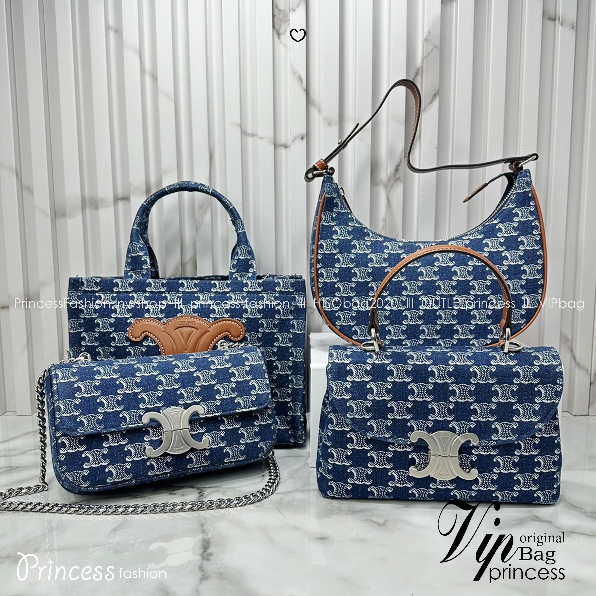 CELINE Ava Bag in DENIM WITH TRIOMPHE ALL-OVER กระเป๋าเอวาสะพายไหล่งานเดนิม เกรดออริ 1:1 ใช้งานต่างประเทศได้