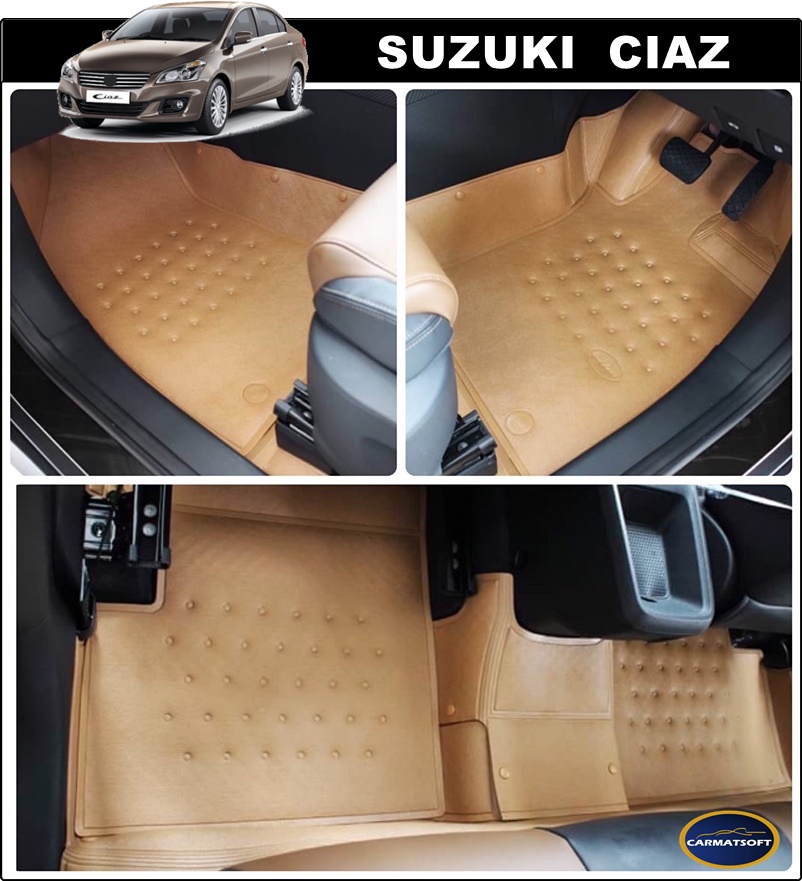 พรมปูพื้นรถยนต์ SUZUKI CIAZ พรมลายหนังเรียบ สีชามัวร์ เต็มคัน