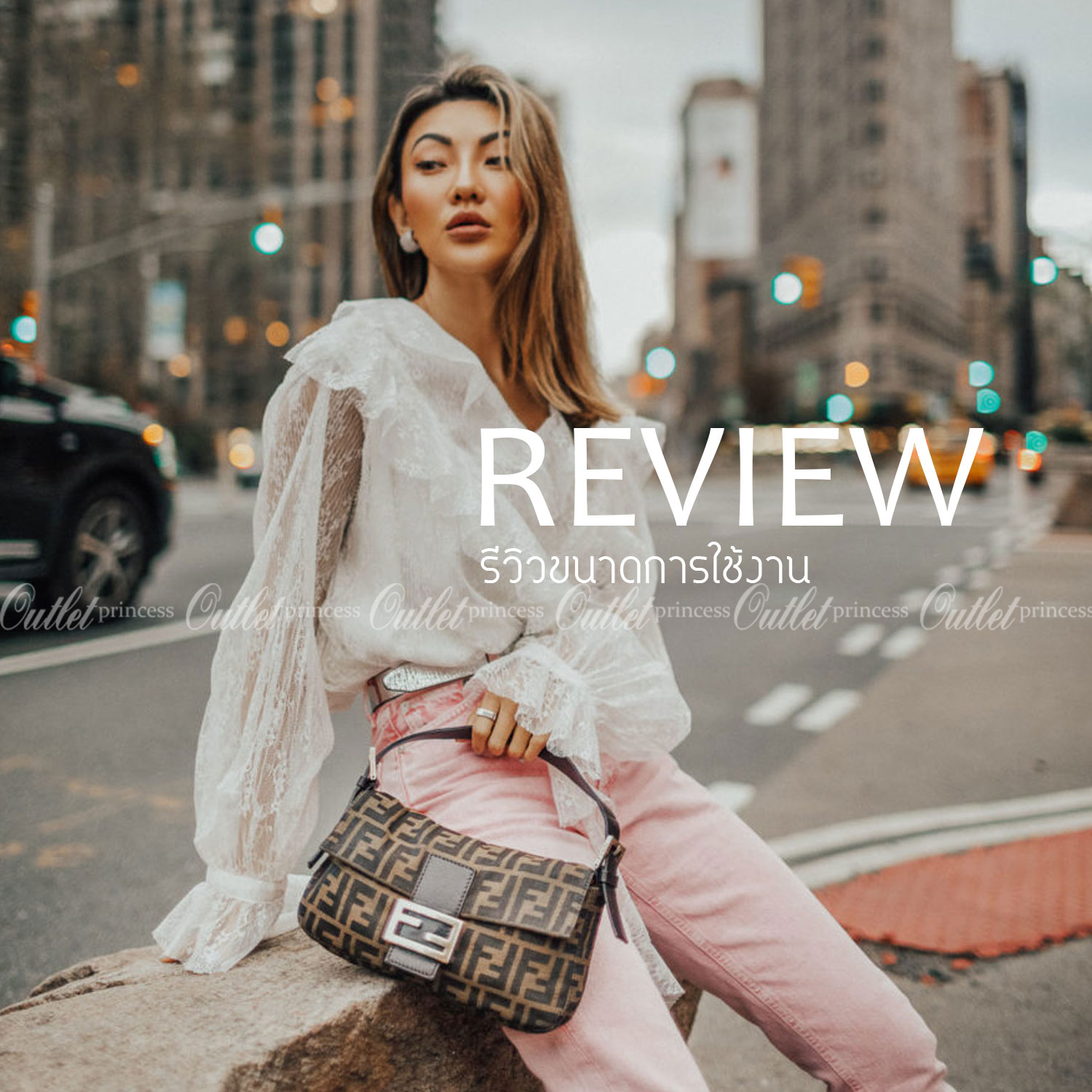 พรีเมี่ยมกิ๊ฟแท้ 100% 】หนังแท้ FENDI Baguette Shoulder Bag Brown fabric จุของได้เยอะมากก ลายซิกเนเจอร์ สวยงามน่าใช้ค่าา