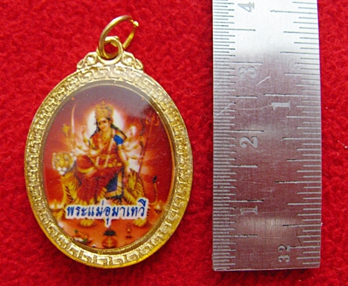 ล็อกเก็ตพระแม่อุมาเทวีขี่เสือ2หน้าเลี่ยมทองไมครอนพร้อมใบคาถาค่ะ