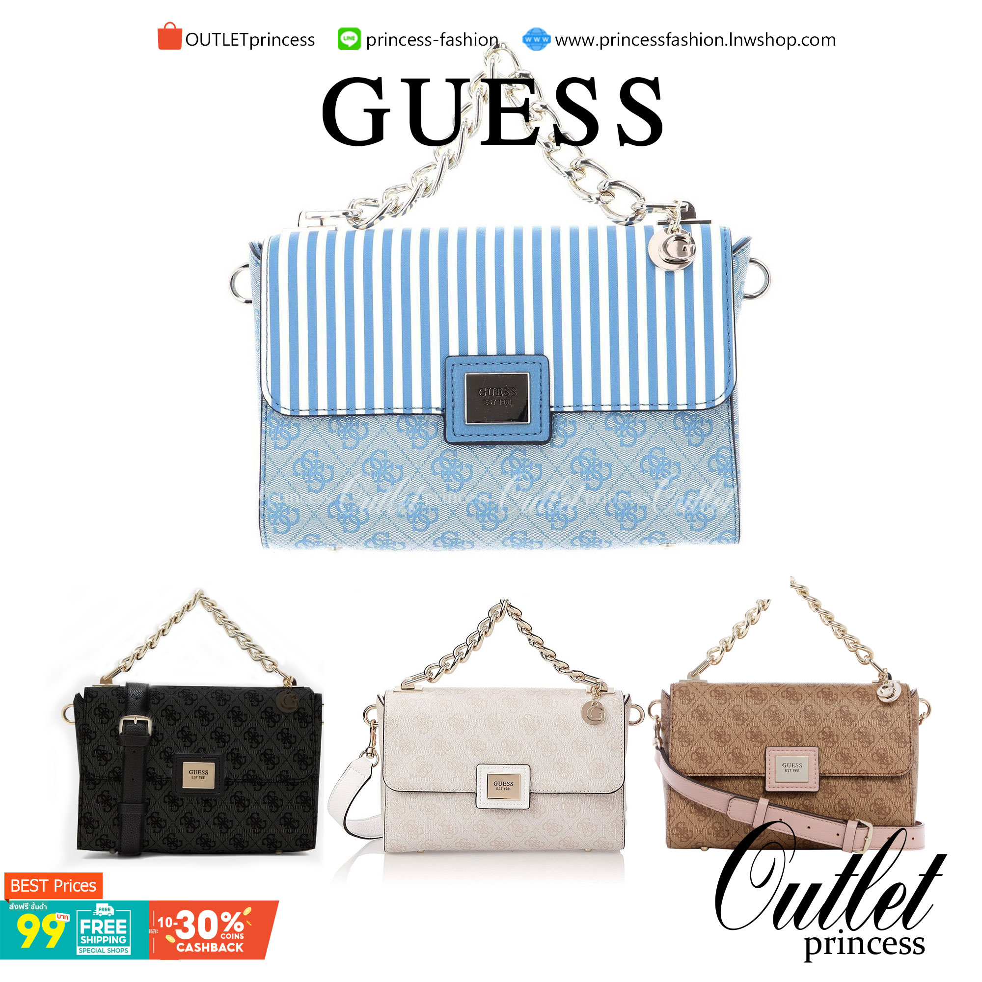 ราคาปังปิ๊นาศ (!!) มากแม่ 💕 GUESS Candace Top Handle Flap Bag กระเป๋าสะพาย Crossbody / คล้องแขน ถือออกงานได้ ทรงน่ารัก จากแบรนด์ GUESS สวยอยู่ทรง ขนาดกำลังดี น้ำหนักเบา ด้านหน้ามีโลโก้แบรนด์อะไหล่ทอง มีอะไหล่โซ่ห้อยด้านหน้าสามารถคล้องแขนและถือได้ 