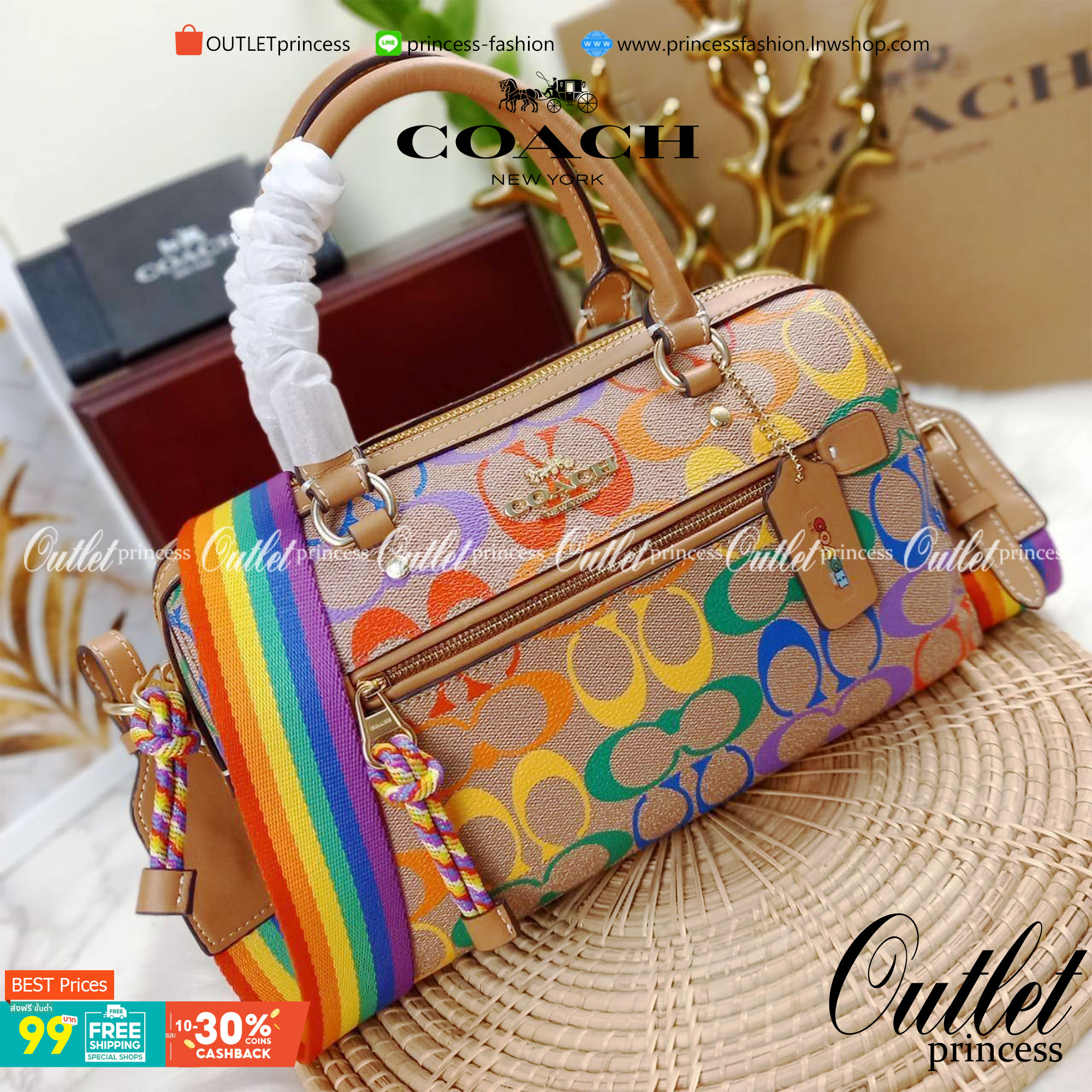 COACH ROWAN SATCHEL IN RAINBOW SIGNATURE CANVAS (COACH C4396)🌈 คอลเลคชั่นที่มาแรงที่สุด ร้อนแรงได้อย่างไม่มีแผ่วลงเลยสักนิด! โดดเด่น สดใส สะดุดตา🌈 ระดับตัวTOP ต้องยกให้เธอเลย กับ COACH ทรงหมอน 10" คอลเลคชั่นนี้// วัสดุหนังแคนว