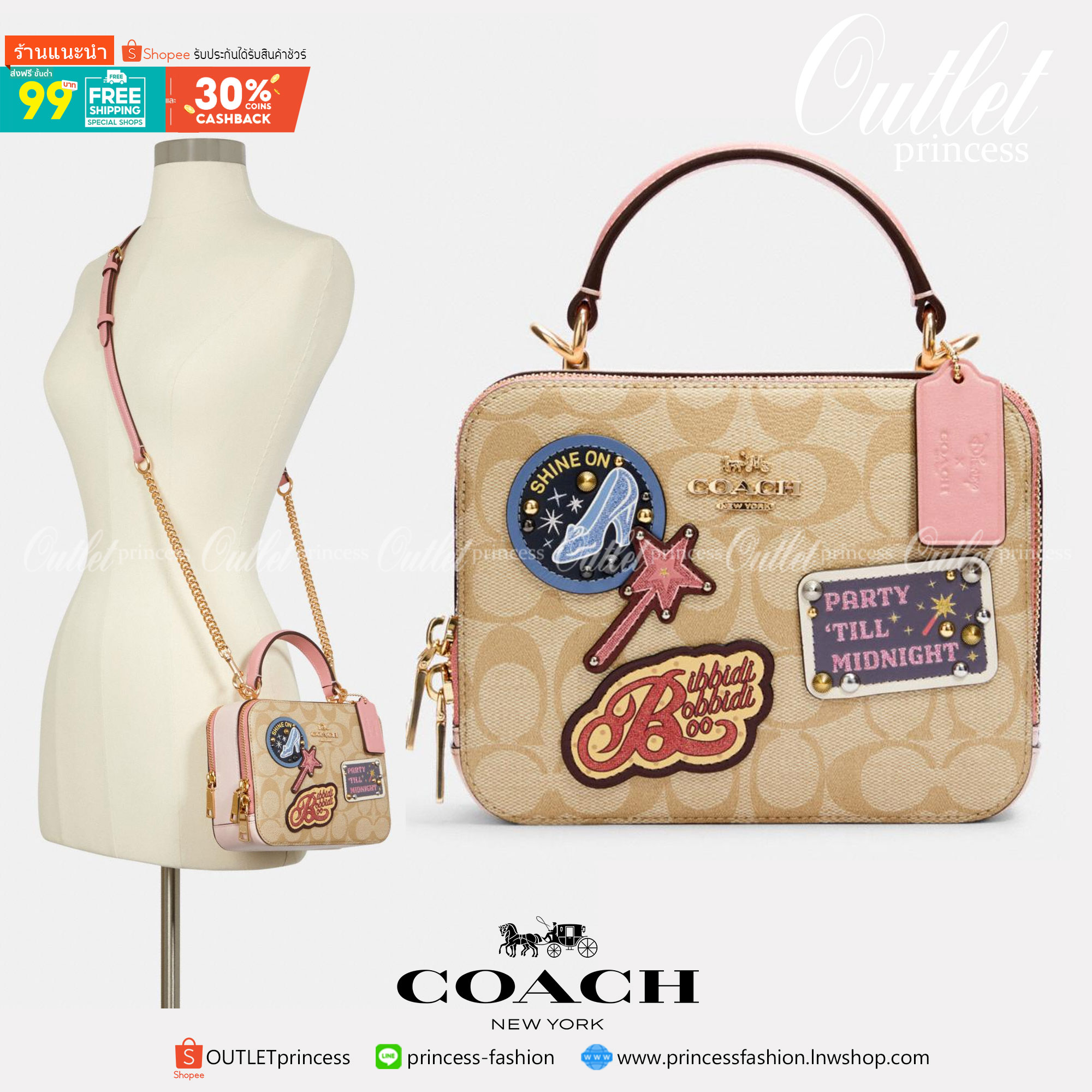 ของแท้ 💯% Coach women's diagonal box bag, double zipper capacity, with handles can be cross-body