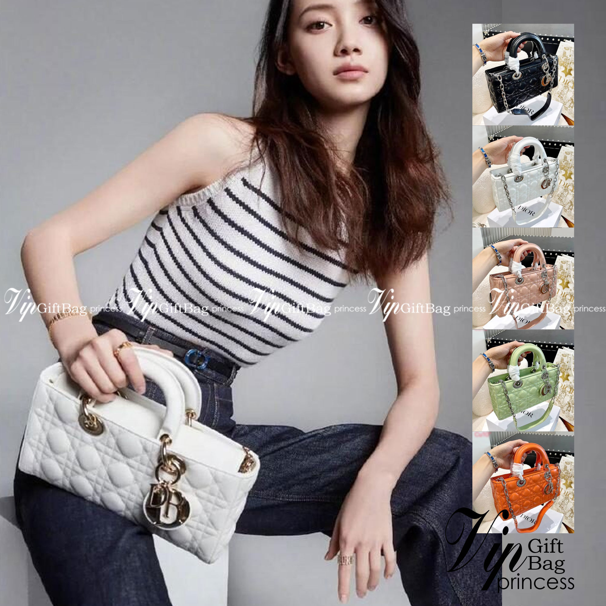 DIOR Lady D-Joy Bag Cannage Lambskin กระเป๋าสุดไอคอนิก รุ่นอมตะที่ตราตรึงในความทรงจำผู้คนทั่วโลก ถือแล้วดูหรู ดูแพง เป็นรุ่นที่ควรมี มีสายสะพายโซ่แบบถอดได้ ภาพสินค้าถ่ายจากงานขายจริง ใช้งานต่างประเทศได้