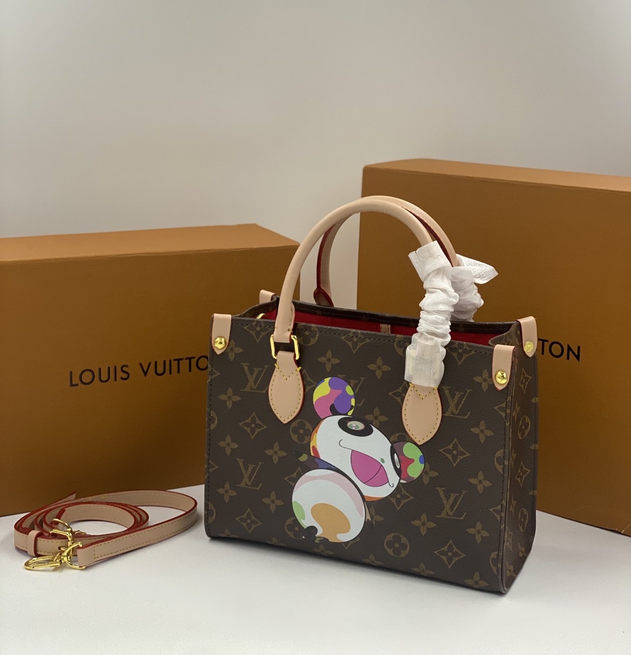 ORI | LV x TM OnTheGo BB Tote Bag กระเป๋าทรงโท้ทไซส์เล็กหนังแท้แคนวาสแท้ คอลใหม่พิมพ์ลาย Murakami สีสันสดใส